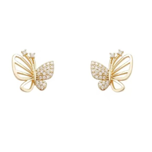 Elegant Gold OR Silver Color Cubic Zircon Butterfly Stud Earrings - Picture 3 of 9